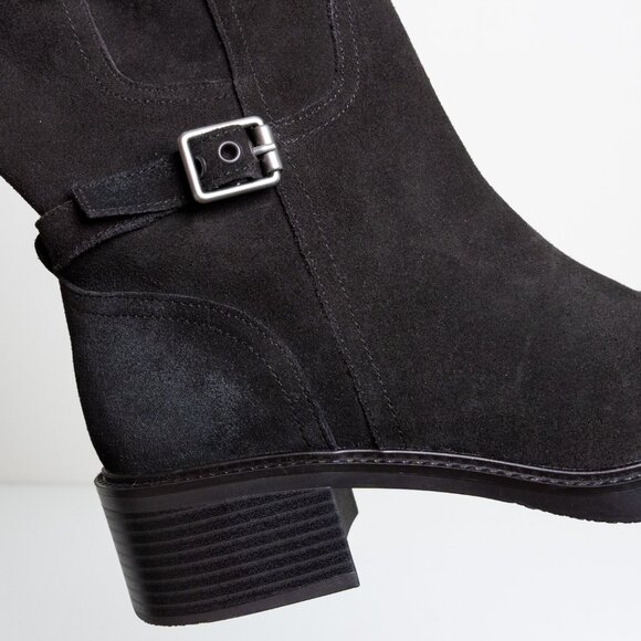 Zara Buckled Biker Boots Split Leather Dark Brown Round Toe EU 40 - Picture 11 of 16